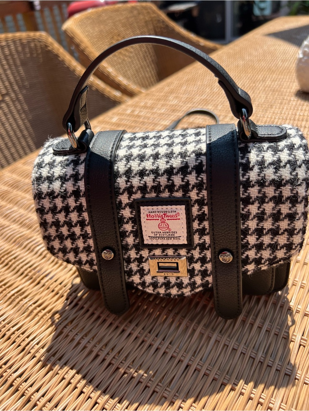 Harris Tweed Black & White Houndstooth Mini Top-Handle Bag-NWOT